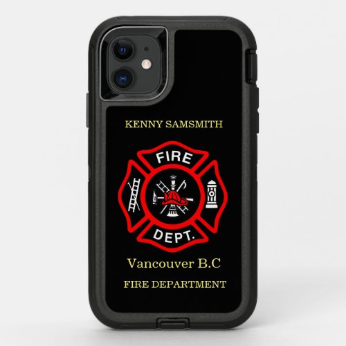 Fire Department logo Black And Red Badge11 OtterBox Defender iPhone 11 Case