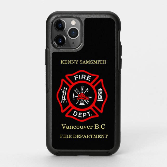 Fire Department logo Black And Red Badge11 Otterbox iPhone Case (Back)