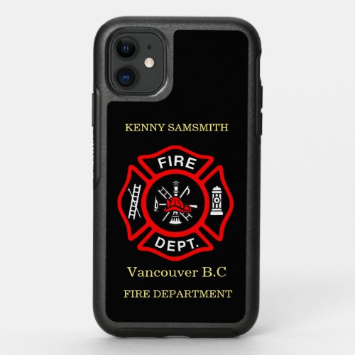 Fire Department logo Black And Red Badge11 OtterBox Symmetry iPhone 11 Case