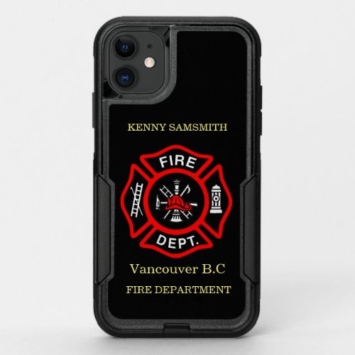 Fire Department logo Black And Red Badge11 OtterBox Commuter iPhone 11 Case