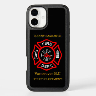 Fire Department logo Black And Red Badge11 iPhone 16 Plus Case