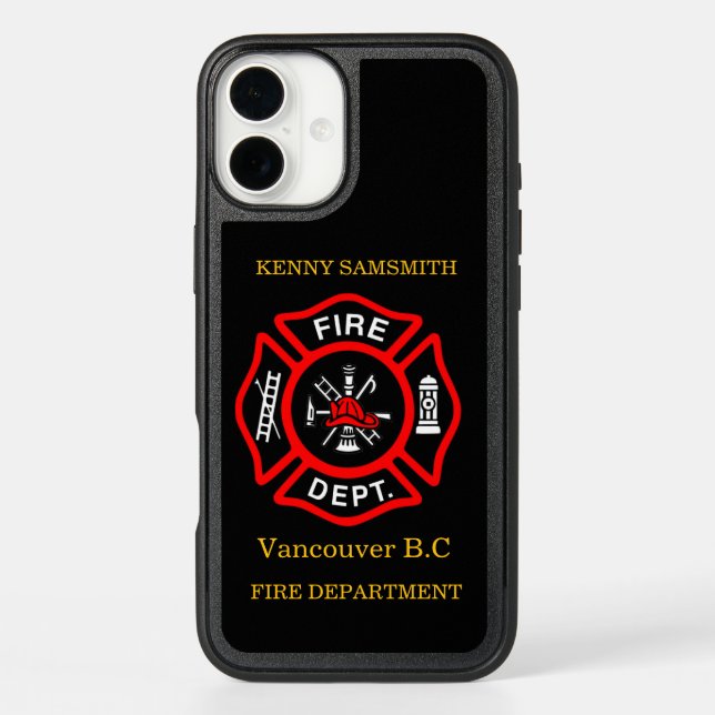 Fire Department logo Black And Red Badge11 Otterbox iPhone Case (Back)