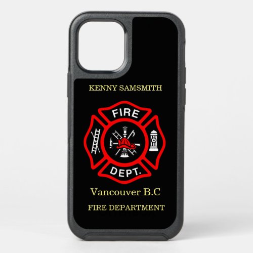 Fire Department logo Black And Red Badge12 OtterBox Symmetry iPhone 12 Case