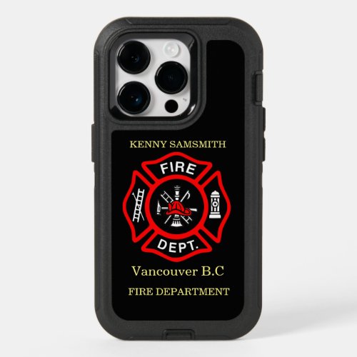 Fire Department logo Black And Red Badge12 OtterBox iPhone 14 Pro Case