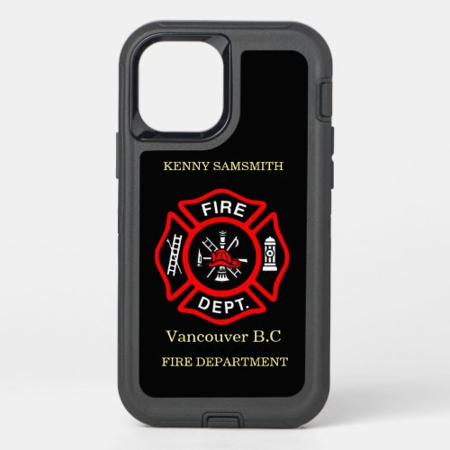 Fire Department logo Black And Red Badge12 OtterBox Defender iPhone 12 Pro Case