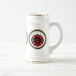 Fire Department logo Black And Red Badge Beer Stein