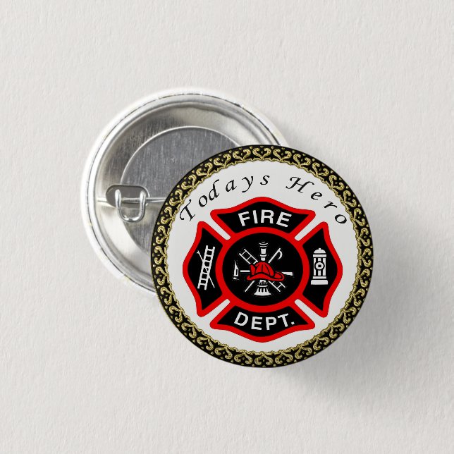 Fire Department logo Black And Red Badge Button (Front & Back)