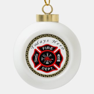 Fire Department logo Black And Red Badge Ceramic Ball Christmas Ornament