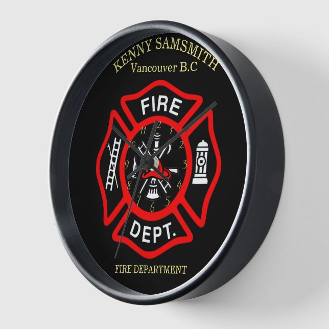 Fire Department logo Black And Red Badge  Clock (Angle)