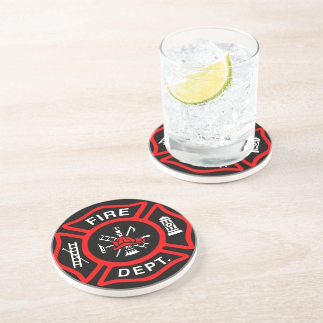 Fire Department logo Black And Red Badge Coaster (Side)