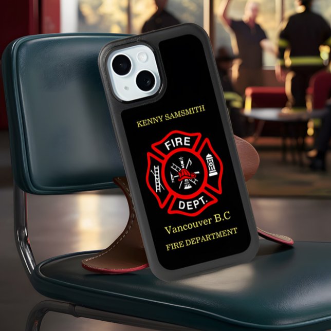 Fire Department logo Black And Red Badge iPhone 15 Case (Creator Uploaded)