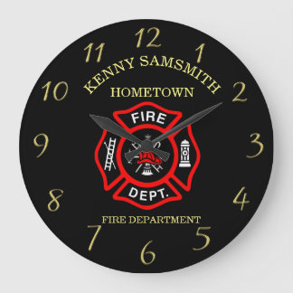 Fire Department logo Black And Red Badge Large Clock
