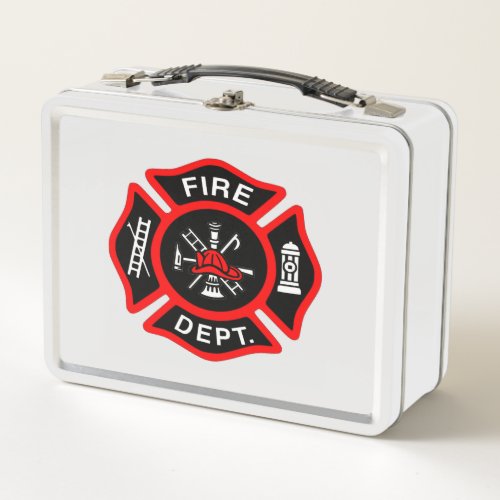 Fire Department logo Black And Red Badge Metal Lunch Box