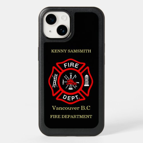 Fire Department logo Black And Red Badge OtterBox iPhone 14 Case