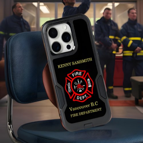 Fire Department logo Black And Red Badge  iPhone 15 Pro Case