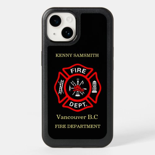 Fire Department logo Black And Red Badge  OtterBox iPhone 14 Case