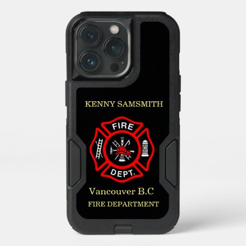 Fire Department logo Black And Red Badge iPhone 13 Pro Case