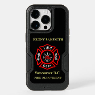 Fire Department logo Black And Red Badge  OtterBox iPhone 14 Pro Case