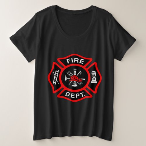 Fire Department logo Black And Red Badge Plus Size T_Shirt