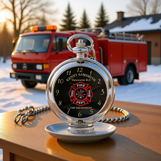 Fire Department logo Black And Red Badge Pocket Watch (Creator Uploaded)