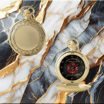 Fire Department logo Black And Red Badge Pocket Watch<br><div class="desc">Fire Department logo Black And Red Badge With Fire Axes and ladder.
Great for firemen and first respondents. Personalize with your name and department home town and more.monogram</div>