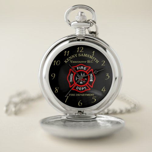Fire Department logo Black And Red Badge Pocket Watch
