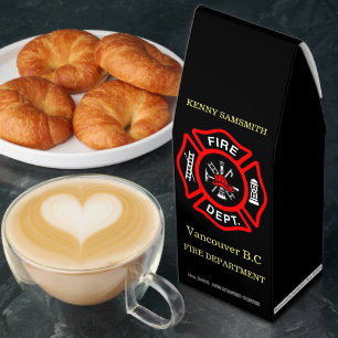 Fire Department logo Black And Red Badge Roasted Coffee