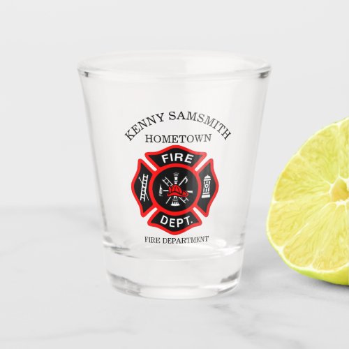 Fire Department logo Black And Red Badge  Shot Glass