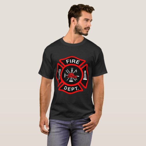Fire Department logo Black And Red Badge T_Shirt