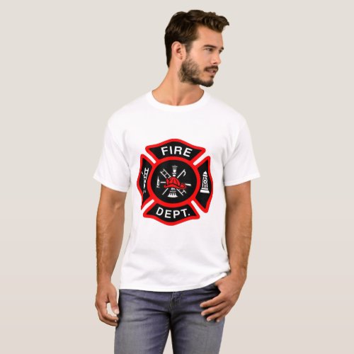 Fire Department logo Black And Red Badge T_Shirt