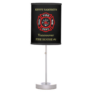 Fire Department logo Black And Red Badge Table Lamp