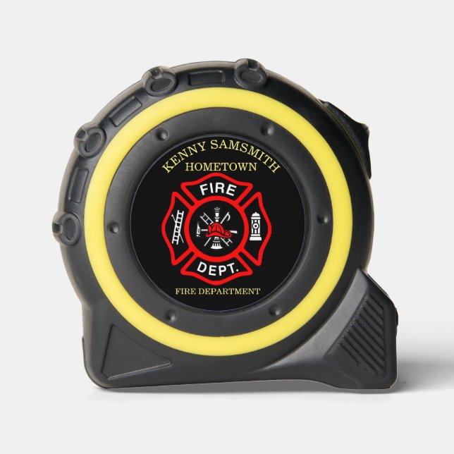 Fire Department logo Black And Red Badge Tape Measure (Front)