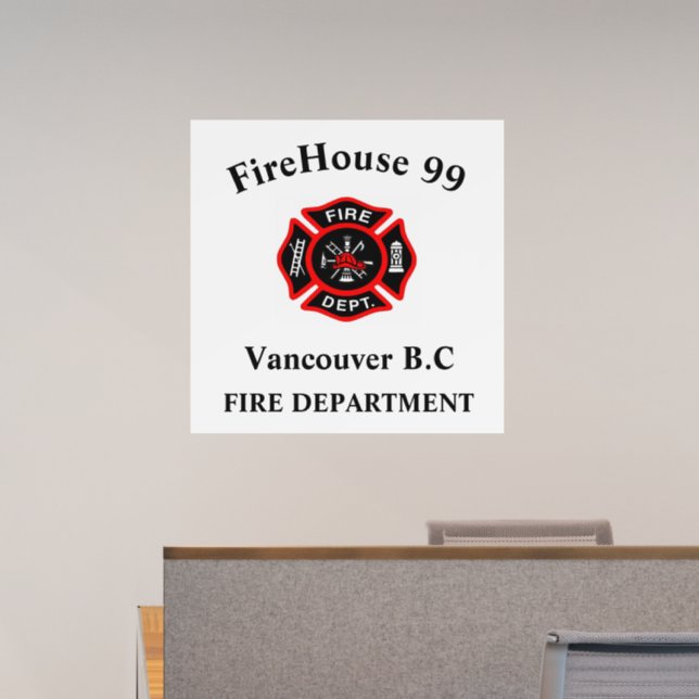Fire Department logo Black And Red Badge Wall Decal (Office)