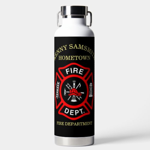 Fire Department logo Black And Red Badge  Water Bottle