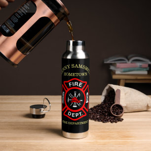 Fire Department logo Black And Red Badge  Water Bottle