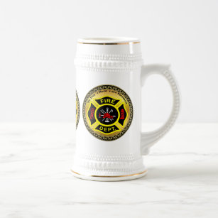 Fire Department logo Black And Yellow Badge Beer Stein