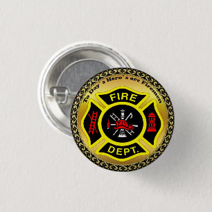 Fire Department logo Black And Yellow Badge Button