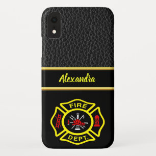 Fire Department logo Black And Yellow Badge iPhone XR Case