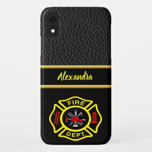 Fire Department logo Black And Yellow Badge iPhone XR Case