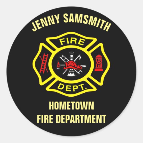 Fire Department logo Black And Yellow Badge Classic Round Sticker