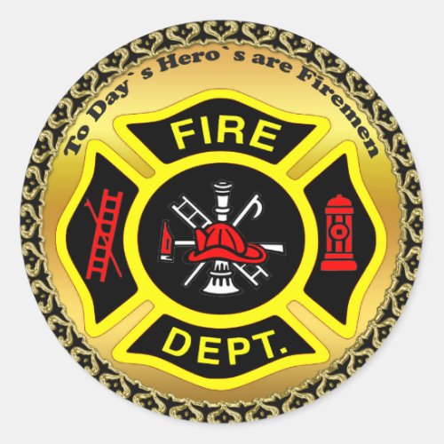 Fire Department logo Black And Yellow Badge Classic Round Sticker