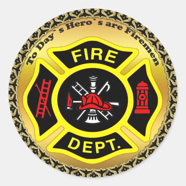 Fire Department logo Black And Yellow Badge Classic Round Sticker (Front)