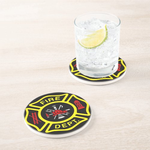 Fire Department logo Black And Yellow Badge Coaste Coaster