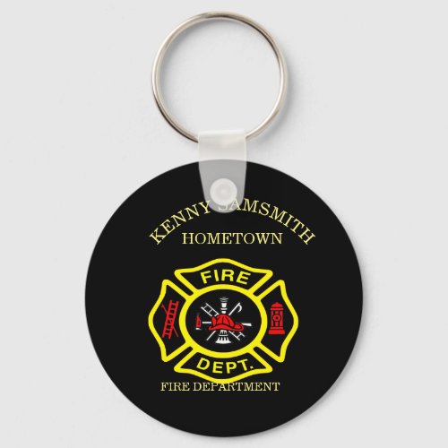 Fire Department logo Black And Yellow Badge Keychain