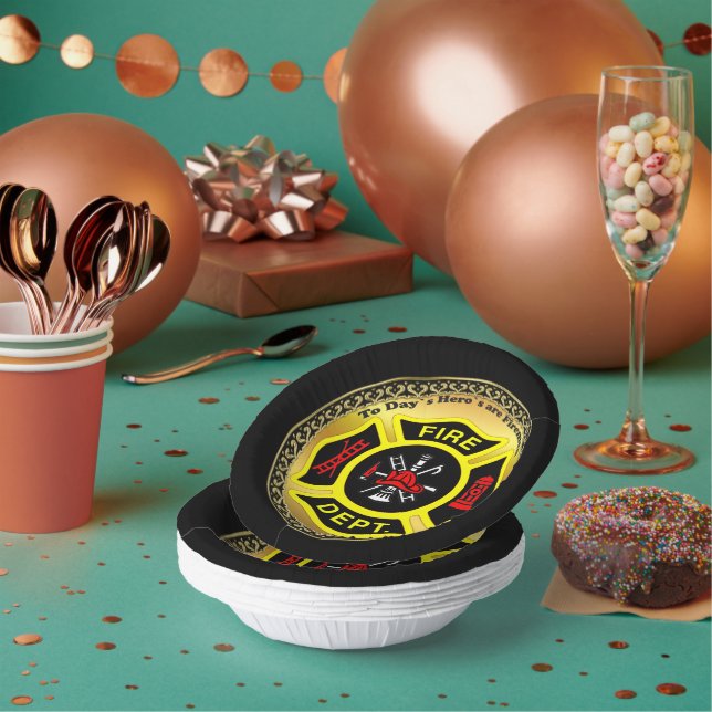 Fire Department logo Black And Yellow Badge Paper Bowls (Multi)