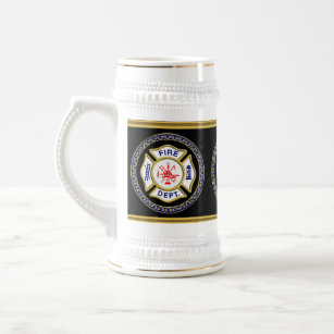Fire Department logo Blue And White Badge Beer Stein