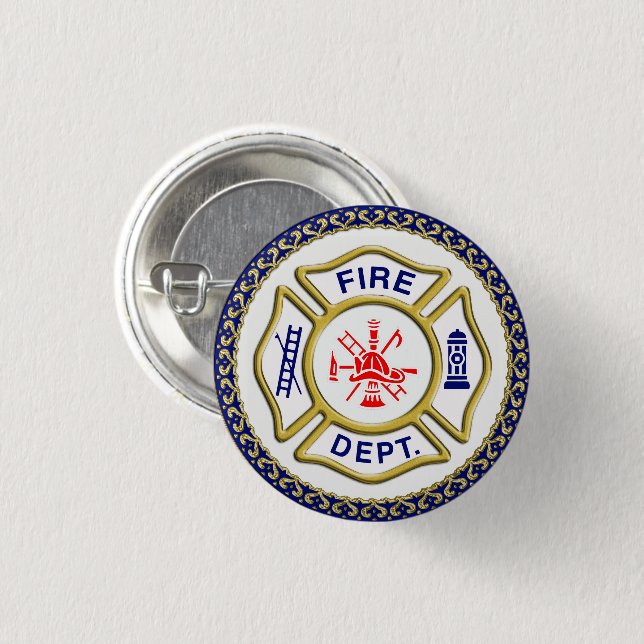 Fire Department logo Blue And White Badge Button (Front & Back)