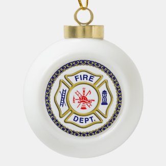 Fire Department logo Blue And White Badge Ceramic Ball Christmas Ornament