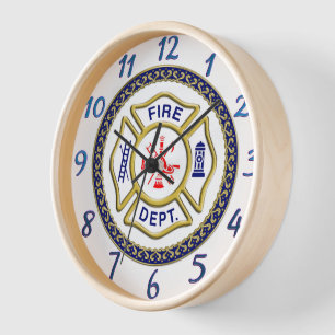 Fire Department logo Blue And White Badge Clock