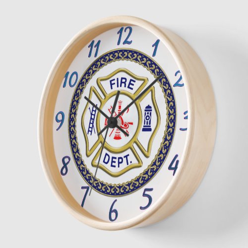 Fire Department logo Blue And White Badge  Clock